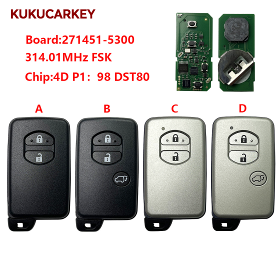 For Toyota 271451-5300 Smart 2/3B Remote Car Key Fob for Toyota Prius Aqua IQ Ractis Belta Vitz Corolla AxioLand Cruiser  Prado 150 series 314.01MHz FSK chip:4D P1：98 DST80