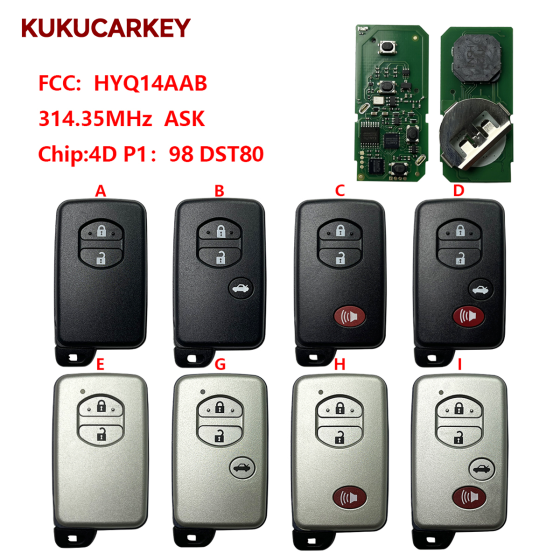 For Toyota 09-14 Land Cruiser RAV4 Avalon Camry Highlander Smart Key Proximty Remote Fob 271451-6601 271451-3370 HYQ14AEM HYQ14AAB  314.35MHz ASK chip:4D P1:98 DST80
