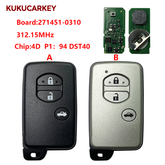For Toyota Camry Crown Majesta Markx Smart Key P/N:89904-33610 89904-33160 271451-0310 2006 312.15MHz FSK chip:4D  P1:94 DST40