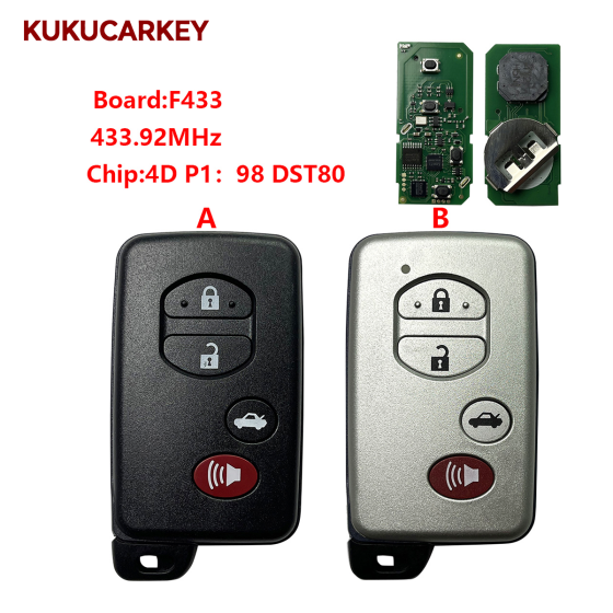 For Toyota Smart Remote Key (CAR) F433 WD04 TOY48 433.92MHz FSK chip:4D P1:98 DST80