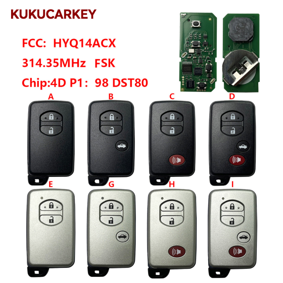 For Toyota Rav4, Highlander, Land Cruiser 2007+ Smart Key, 3B, HYQ14ACX 89904-48100 Keyless Gonumber 271451-5290 314.35MHz FSK chip:4D P1:98 DST80