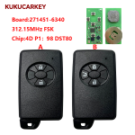 适用于丰田 RAV4、Axio、Premio、威驰 Vitz、IST 2键/3键智能无钥匙进入钥匙  板号:271451-6340 FSK   频率:312.15MHz FSK  芯片:4D  P1:98  DST80