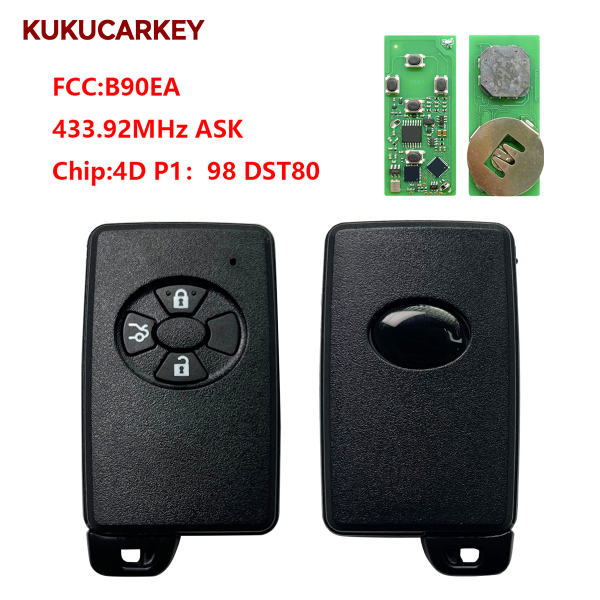适用于丰田卡罗拉/RAV4 2010-2013款3键智能钥匙  MDL B90EA  频率:433.92MHz ASK  芯片:4D  P1:98  DST80
