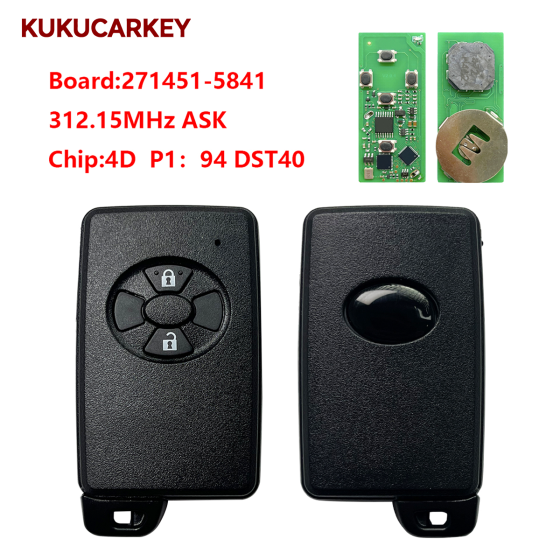 For Toyota Vitz, Ractis, IST 2005+ Smart Key, 2B, 89904-52011 89904-52060 Keyless Go 271451-5841 312.15MHz ASK chip:4D P1:94 DST40