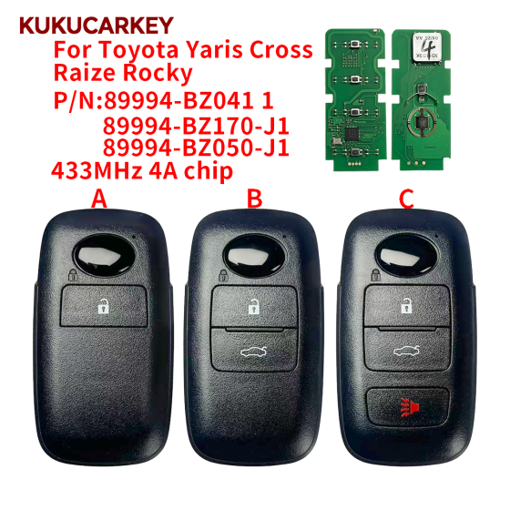 For Toyota Yaris Cross Raize Rocky 4A 433MHz Car Remote Key  2/3/4Buttons P/N:89994-BZ041 -1/BZ170-J1 /BZ050-J1