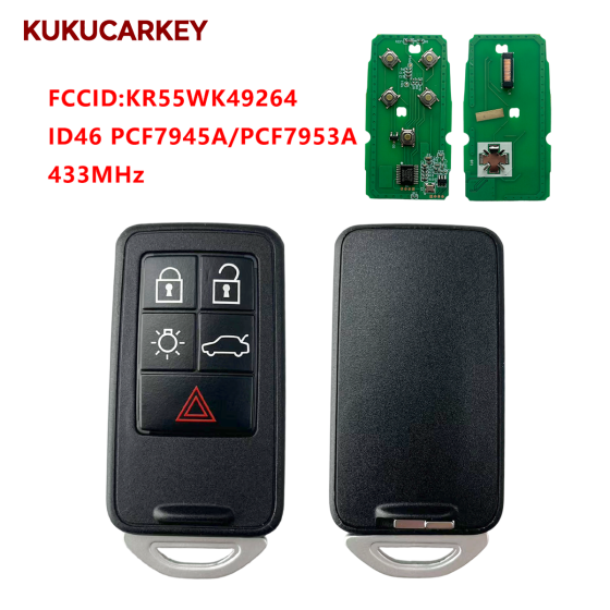 For Volvo S60 S80 V40 V60 V70 XC60 XC70 2007-2016 Remote Smart Car Key 433MHz ID46 PCF7945A/PCF7953A FCCID:KR55WK49264