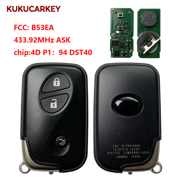 适用于雷克萨斯 GS350 3键智能无钥匙遥控 89904-50561 B53EA 频率;433.92MHz ASK 芯片:4D P1:94 DST40