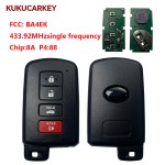 For Toyota smart card 3+1Buttons BA4EK 433.92MHz single frequency chip:8A P4:88