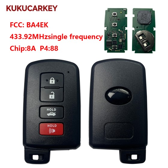 For Toyota smart card 3+1Buttons BA4EK 433.92MHz single frequency chip:8A P4:88