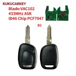 适用雷诺 Master/Twingo/Clio II/Kangoo  汽车遥控钥匙 1键 46芯片 PCF7946/PCF7947 433.92MHz AS K 钥匙胚型号:NE73/VAC102