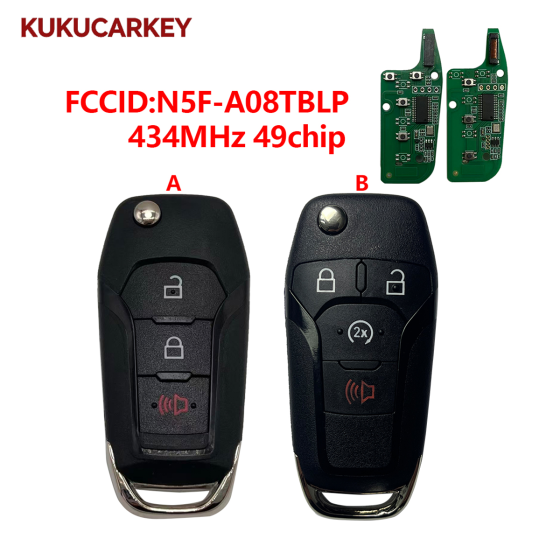 Flip Key For Ford F-150 F-250 F-350 450 550 650 750 2023-2024 Remote Key 434Mhz 49 Chip FCC ID: N5F-A08TBLP