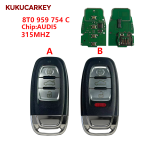 适用于奥迪 A4、S4、A5、S5、Q5 3键/3+1 寻车键智能遥控钥匙,Chip:AUDI5 频率:315MHz FCC:8T0 959 754 C