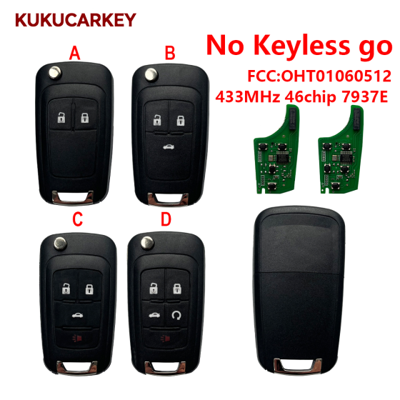 For Chevrolet Cruze Equinox Spark 2/3/4/5Buttons HU100 Remote Car Key Fob 433MHz ID46 PCF7937E NO Keyless go FCCID:OHT01060512
