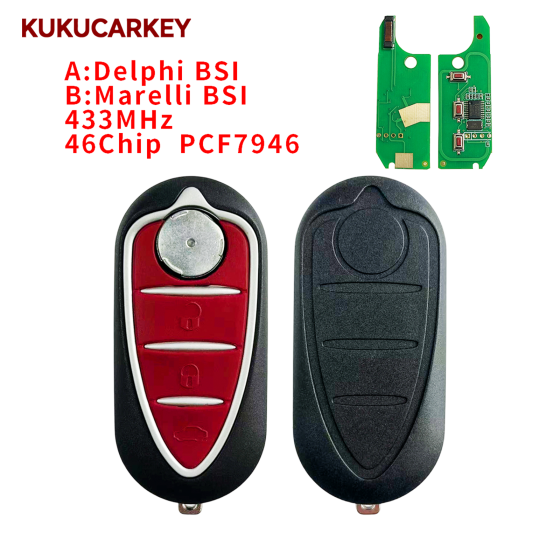 For Alfa Romeo Giulietta Mito 2008-2016, 3Buttons Smart Remote Key, 433MHz, 46chip PCF7946, Delphi BSI/Marelli BSI