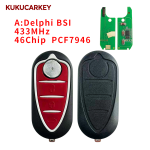 For Alfa Romeo Giulietta Mito 2008-2016, 3Buttons Smart Remote Key, 433MHz, 46chip PCF7946, Delphi BSI/Marelli BSI