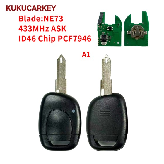 适用雷诺 Master/Twingo/Clio II/Kangoo  汽车遥控钥匙 1键 46芯片 PCF7946/PCF7947 433.92MHz AS K 钥匙胚型号:NE73/VAC102