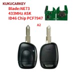 适用雷诺 Master/Twingo/Clio II/Kangoo  汽车遥控钥匙 1键 46芯片 PCF7946/PCF7947 433.92MHz AS K 钥匙胚型号:NE73/VAC102