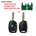 适用雷诺 Master/Twingo/Clio II/Kangoo  汽车遥控钥匙 1键 46芯片 PCF7946/PCF7947 433.92MHz AS K 钥匙胚型号:NE73/VAC102