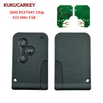 For Renault Megane 2 3 Scenic Clio 2003-2008 Card Remote Key 3Buttons 433Mhz ID46 PCF7947 Chip