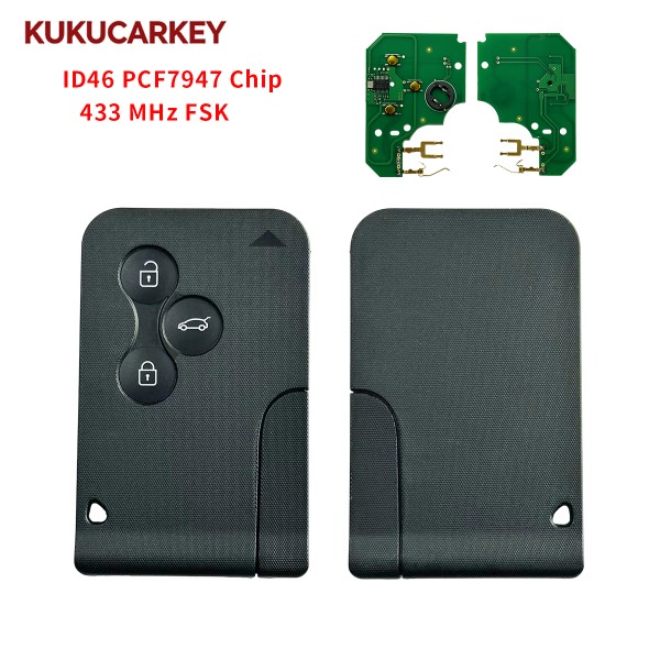 For Renault Megane 2 3 Scenic Clio 2003-2008 Card Remote Key 3Buttons 433Mhz ID46 PCF7947 Chip