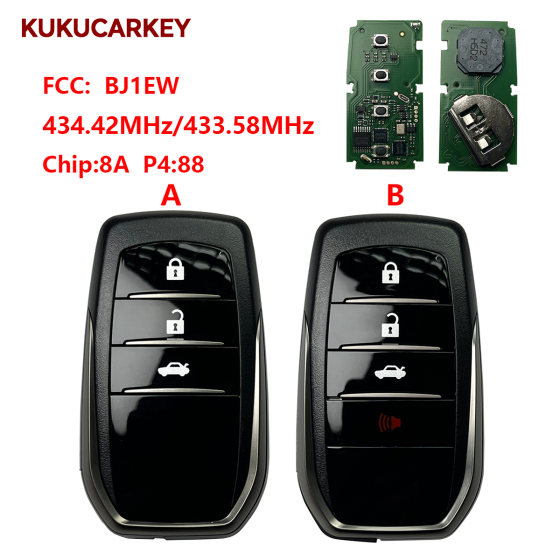 适用于丰田 2014-2018款 智能感应遥控钥匙 BJ1EW 零件号:89904-33660  频率:433.58MHz/434.42MHz  芯片:8A  P4:88