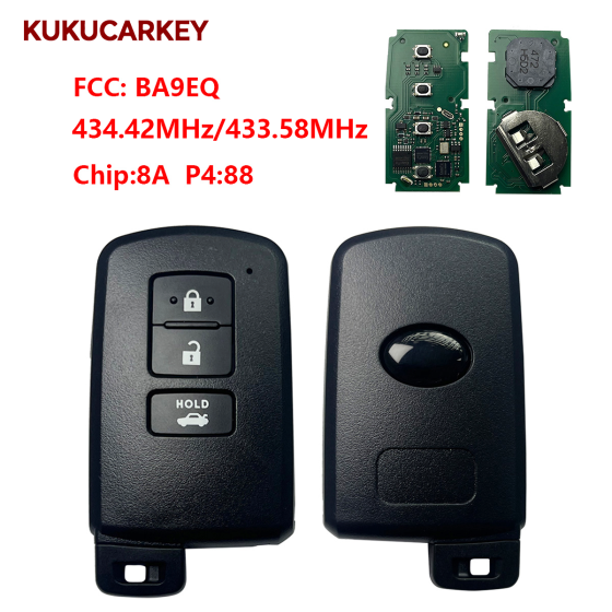 For Toyota Smart Key Auris RAV4 3Buttons Model BA9EQ Part No 89904-33501 Keyless Go 433.58MHz/434.42MHz chip:8A P4:88
