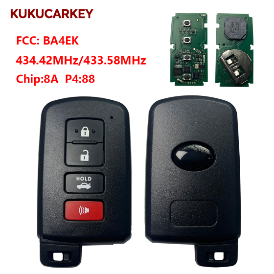 For Toyota smart card 3+1Buttons BA4EK 433.92MHz single frequency chip:8A P4:88
