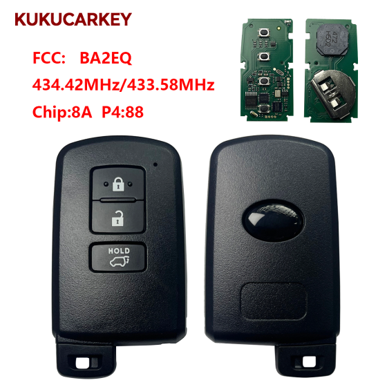For Toyota RAV4 Smart Key, 3Buttons, BA2EQ 89904-42180 89904-42321 Keyless Go 433.58/434.42 chip:8A P4:88