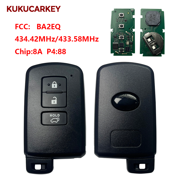 丰田 RAV4 荣放3键无钥匙一键启动智能钥匙  BA2EK  频率:433.58MHz/434.42MHz  芯片:8A P4:88