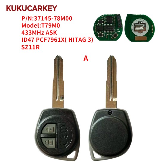 For Suzuki Ciaz Brezza 2016-2022 2 Buttons Car Remote Key P/N:37182-78M00 Model:T79M0 433MHz ASK ID47 PCF7961X( HITAG 3) Blade:SZ11R/HU133R