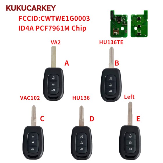 For Renault Logan Sandero Symbole Trafic Lodgy Dokker Dacia Duster ID4A PCF7961M Chip 3 Buttons Car Remote Control Key FCCID:CWTWE1G0003 Blade:VA2/HU136TE/VAC102/HU136/Left