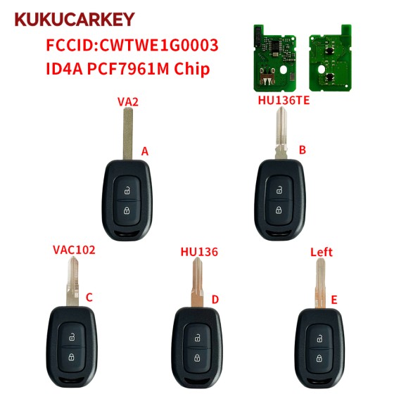 For Renault Logan Sandero Symbole Trafic Lodgy Dokker Dacia Duster ID4A PCF7961M Chip 2 Buttons Car Remote Control Key FCCID:CWTWE1G0003 Blade:VA2/HU136TE/VAC102/HU136/Left