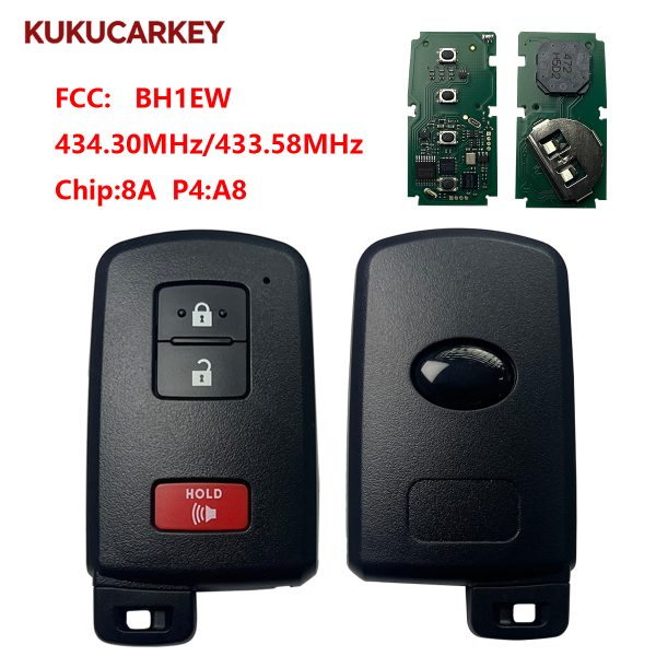 For Toyota Land Cruiser Smart Key, 3Buttons, BH1EW 89904-60K30 Keyless Go 434.30MHz/433.58MHz chip:8A P4:A8