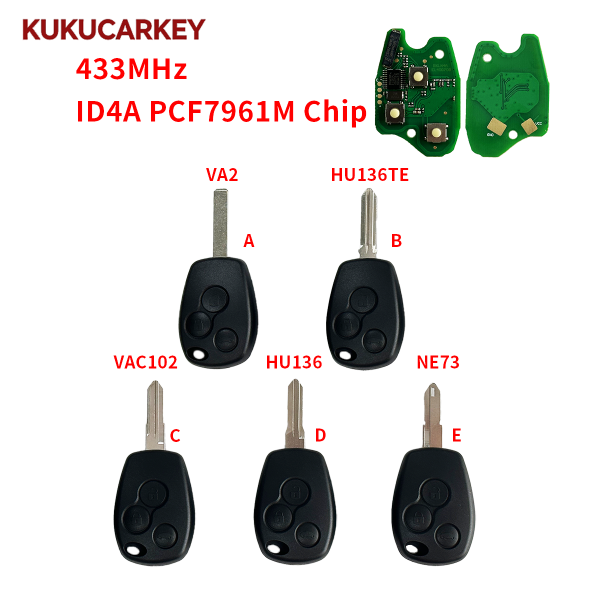 3 Buttons 433MHz ID4A PCF7961M Chip Remote Car Key For Renault Duster Modus Clio 3 Twingo Dacia Logan Sandero Kangoo Blade:VA2/HU136TE/VAC102/HU136/NE72