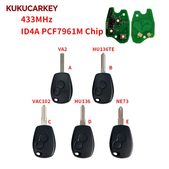 2 Buttons 433MHz ID4A PCF7961M Chip Remote Car Key For Renault Duster Modus Clio 3 Twingo Dacia Logan Sandero Kangoo Blade:VA2/HU136TE/VAC102/HU136/NE72