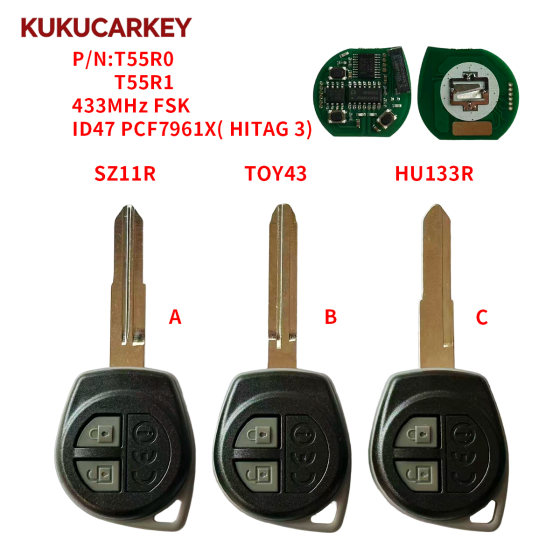 Car Key Fit For 433Mhz FSK ID47 PCF7961X( HITAG 3) Remote Key Fob For Suzuki Jimny XL7 Ertiga Dzire Swift For T55R0 T55R1 Blade:SZ11R/TOY43/HU133R