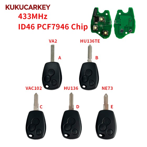 3 Buttons 433MHz ID46 PCF7946 Chip Remote Car Key For Renault Duster Modus Clio 3 Twingo Dacia Logan Sandero Kangoo Blade:VA2/HU136TE/VAC102/HU136/NE72