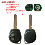 For Suzuki Swift RX4 2015-2020 Cross Ignis Cross Ignis 2017-2020 P/N:37145-62R10 37145-62R11 Model:T61M0 Remote Car Key Fob 2 Buttons 433MHz FSK ID47 PCF7961X( HITAG 3) Blade:SZ11R/TOY43/HU133R