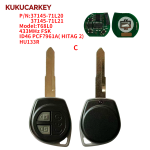 For Suzuki Swift Cultus Xcross SX  2 Buttons Car Remote Key P/N:37145-71L20 37145-71L21 Model:T68L0 433MHz FSK ID46 PCF7961X( HITAG 2) Blade:SZ11R/TOY43/HU133R