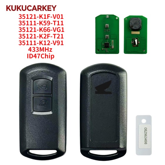 2Buttons P/N:35121-K1F-V01 / 35111-K59-T11 / 35121-K66-VG1 / 35121-K2F-T21 / 35111-K12-V91 433MHz ID47Chip Motorcycle Car Key Fob for Honda Click 150I Vario 150 K12 K59