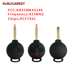 3/4Buttons Car Remote Smart Key For Mercedes-Benz Smart Fortwo 451 2007-2013 433Mhz 46Chip PCF7941 FCCID:KR55WK45144 4518203797