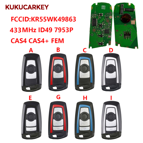 For BMW 1 3 5 7 X1 X3 X4 X5 X6 M2 M3 3GT CAS4 CAS4+ FEM 433MHz ID49 PCF7953 FCCID:KR55WK49863