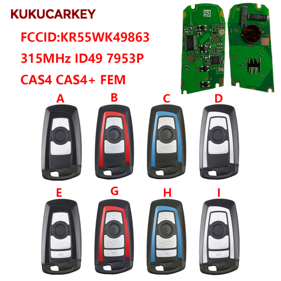 For BMW 1 3 5 7 X1 X3 X4 X5 X6 M2 M3 3GT CAS4 CAS4+ FEM 315MHz ID49 PCF7953 FCCID:KR55WK49863