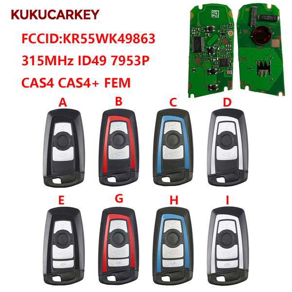 For BMW 1 3 5 7 X1 X3 X4 X5 X6 M2 M3 3GT CAS4 CAS4+ FEM 315MHz ID49 PCF7953 FCCID:KR55WK49863