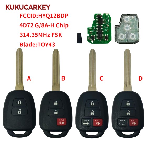 P/N:89070-42880/04020 FCCID:HYQ12BDP 314.35Mhz FSK 4D72 G/8A-H Chip Remote Car Key For Toyota Tacoma /Tacoma Combo RAV4 Kluger Higlander Fob
