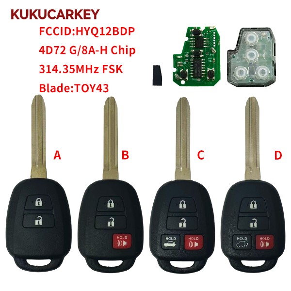 适用于丰田塔科马 / 塔科马混动版、RAV4、汉兰达、酷路泽 汽车遥控钥匙  频率:314.35MHz FSK  芯片:4D72 G/8A-H  P/N:89070-42880/04020  FCCID:HYQ12BDP